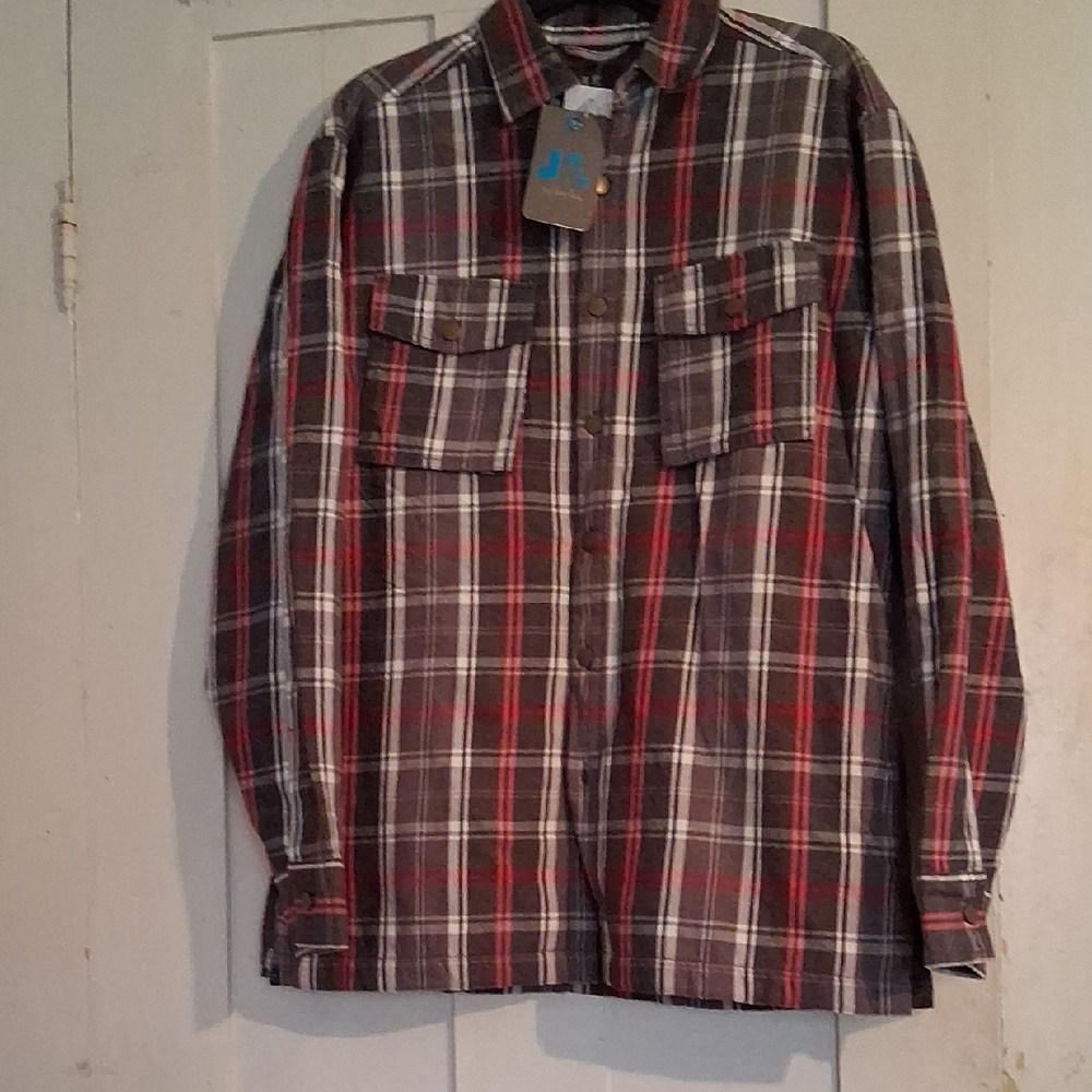 Men's Plaid Casual Button Down Shirt - Red and Gray